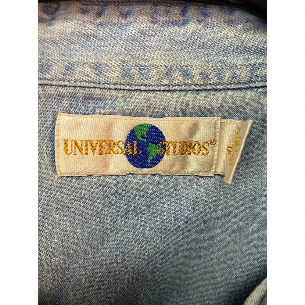 Universal Studios Film Crew Embroidered Denim Shirt XL Blue